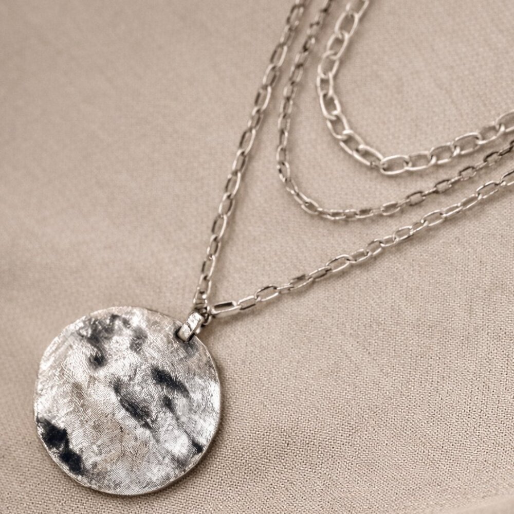 Retired Silpada Sterling Silver Hammered Disc Multi Chain Necklace